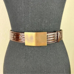 ESCADA Vintage Designer Women’s Brown Leather Brushed Metal Buckle